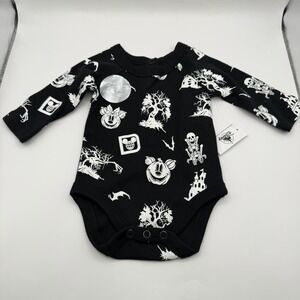 Disney Parks Mickey Halloween Glow In Dark One Piece 0-3 Months Black Graphic
